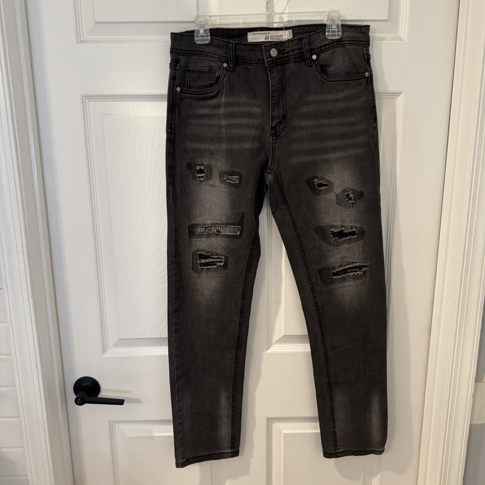Refinery Republic Distressed Black Denim Jeans Stretch‎ Pants Mens 32x30"